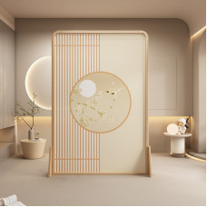 New Chinese Style Screen Round Floral Moon Round Small Screen Small Living Room Bedroom Living Room Dining Room Divider Customization Wood Color