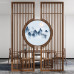 Chinese Style Screen Partition Living Room Entryway Wall Decoration Office Bedroom Privacy Wood Grille Landscape Painting