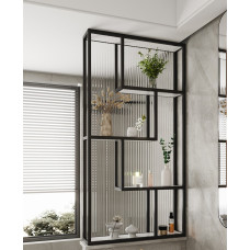 Custom Stainless Steel Screen Divider with Metal Iron Art Shelf and Wash Basin for Half Wall Bathroom