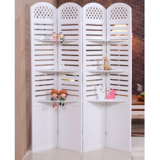 Carved Hollow Screen Folding Partition With Shelves