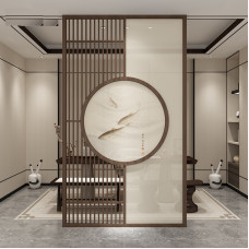 Chinese Wooden Screen Partition Entrance Block Living Room Separate Hotel Restaurant Circular Grille Lattice Filigree Screen