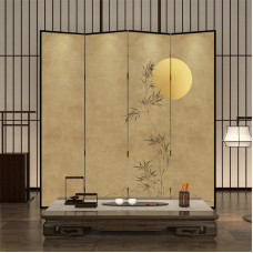 Modern Chinese Elegant Ambience Screen Partition Folding Mobile Living Room Hotel Decoration Ink Bamboo Round Moon Fold Screen