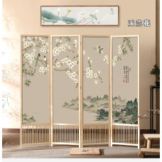 Modern Chinese Wooden Folding Mobile Screen Partition for Living Room Bedroom Office Hotel