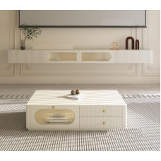 White Modern Minimalistic Solid Wood Suspended TV Cabinet