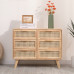 Scandinavian Solid Wood Six Drawer Wicker Weave Modern Bedroom Dresser Five Drawer Living Room Wooden Storage Cabinet