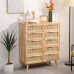 Scandinavian Solid Wood Six Drawer Wicker Weave Modern Bedroom Dresser Five Drawer Living Room Wooden Storage Cabinet