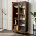 North American Walnut Wood Storag Cabinet Shelf Rack Modern Minimalist Glass