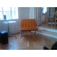 Mustard Brown Barcelona Chair With Ottomanin Italian Leather in Standard grade