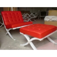 Red Barcelona Chair With Ottomanin Italian Leather in Standard grade
