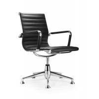 Eames Style Office Ribbed Chair Fix Leg Without Wheel In Real Calf Leather